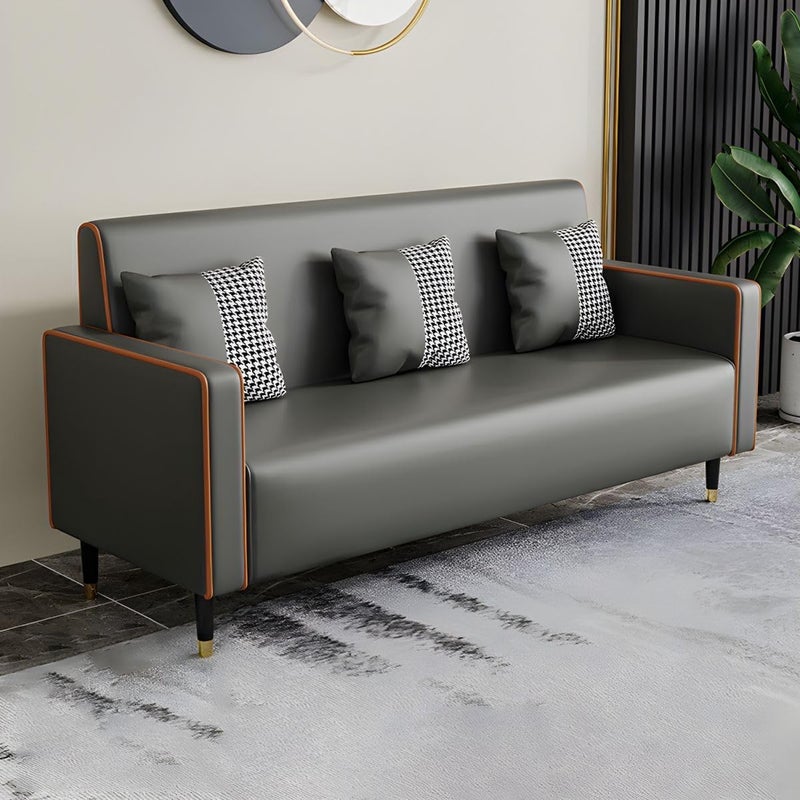 PixaHome Modern 3-Seater Sofa with Houndstooth Cushions - Cream White with Brown Trim